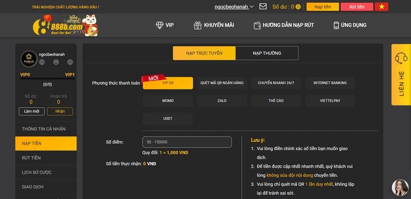 Hướng dẫn thành viên nạp tiền nhanh chóng vào sân chơi để tham gia cá cược 